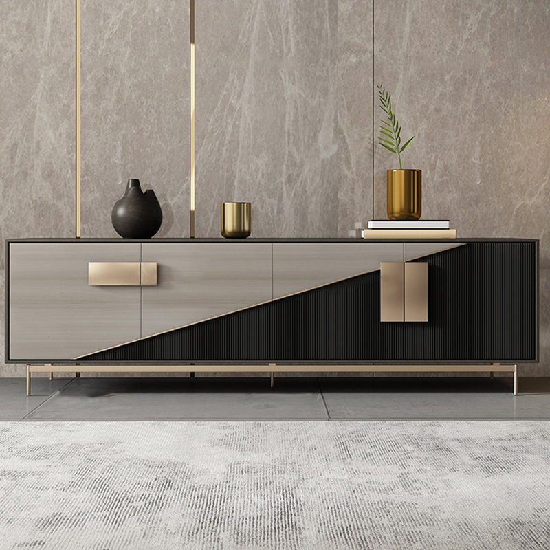 Meuble télé de luxe de style américain, Noir / gris