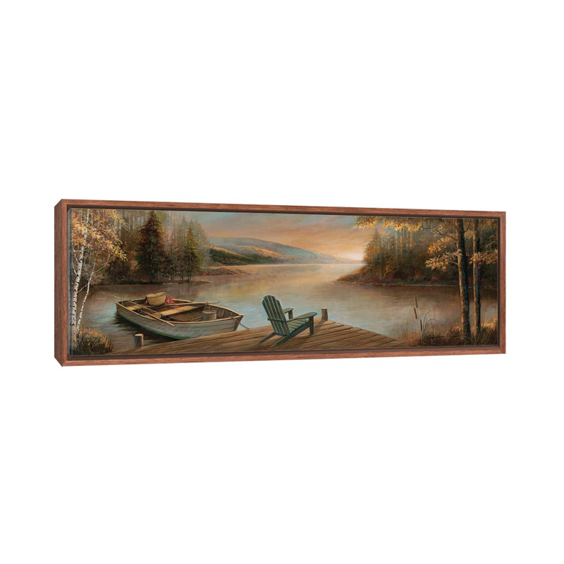 «Tranquil Waters» par Ruane Manning - reproduction d'art panoramique, H 12 po x l 36 po x 1,5 po, Toile avec cadre brun