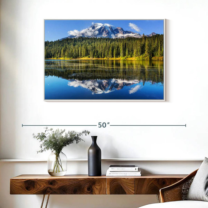 Lac alpin près du mont Rainier, Cadre flottant blanc, 37 po x 25 po