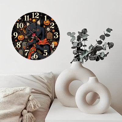 Horloge d'Halloween pour chat avec citrouilles