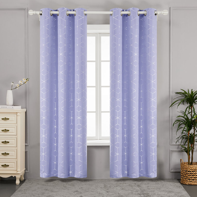 Deconovo Silver Diamond Pattern Curtain Pair, Black, 42" W x 72" L
