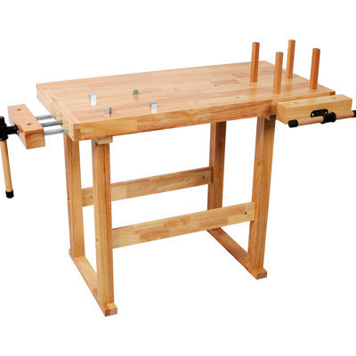 Établi 40 po en bois avec capacité de charge de 330 lb, surface de travail polyvalente, bois d'hévéa, pour atelier extérieur, utilisation fonctionnelle
