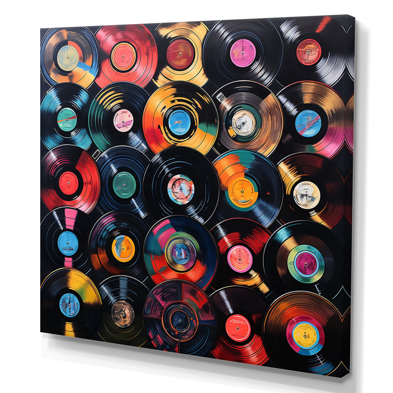 Coloré disques vinyle Melody III, H 24 po x l 24 po x P 1 po, Toile tendue