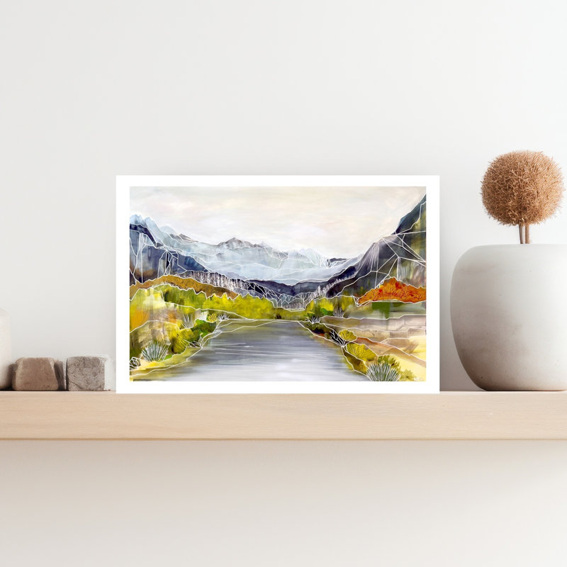 «Geometric River Valley», art géométrique coloré abstrait forêt d'automne, H 12 po x l 18 po