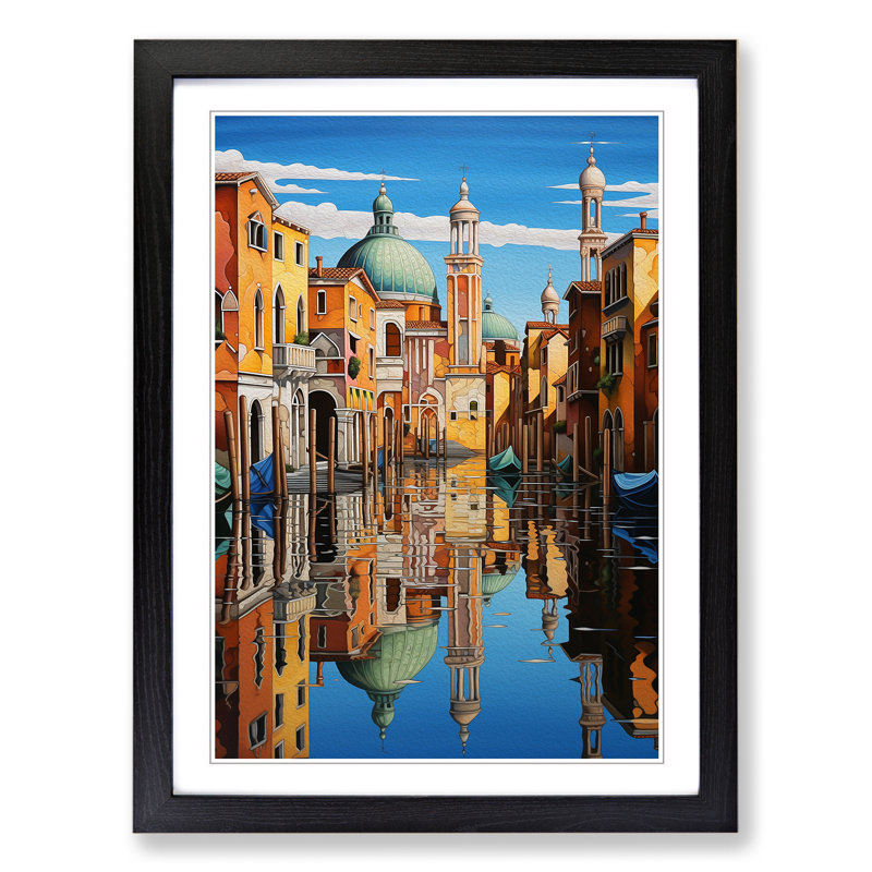 Venice Hard Edge Painting Art - Framed Print, Black Framed, 46cm H x 34cm W