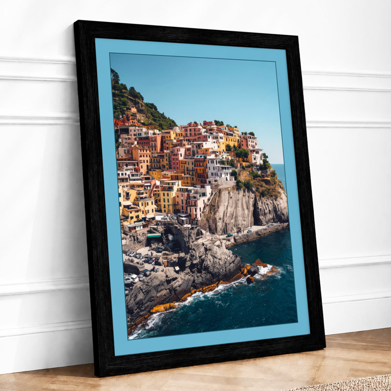 Clifftop Village Coastal - Print, Black, A4 - 29.7 x 21.0 cm