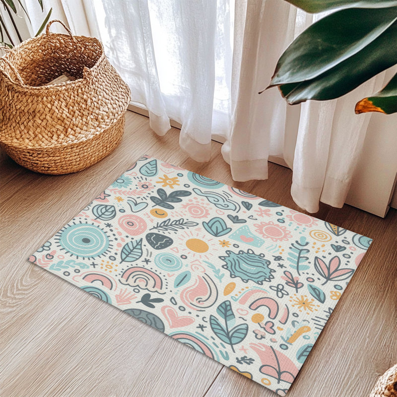 Tapis tressé Faint Doodle Whispers, Rectangulaire 3 pi x 5 pi