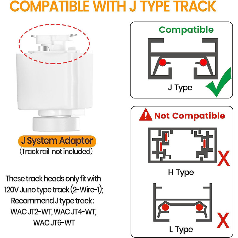 5-Colour Dimmable LED Track Lighting Heads Compatible with Single Circuit J Type Rail(Set of 6), White