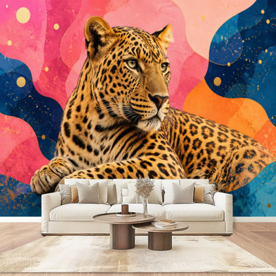 Adhésif décoratif léopard coloré et abstrait pelez et collez le papier peint décoratif auto-adhésif pour le salon de la chambre à coucher L 100 po x l 144 po