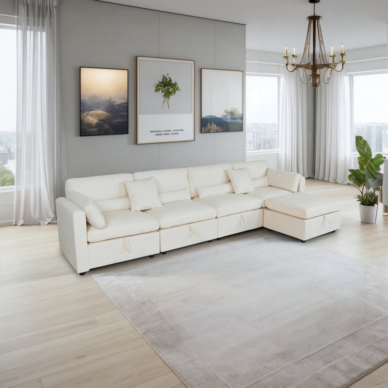Canapé modulaire modulaire moderne avec accoudoirs rembourrés et modulaires de 145 po de large avec repose-pieds