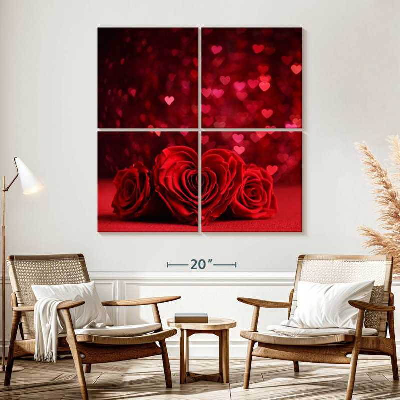 Roses et cœurs rouges Lelend, H 57 po x l 57 po