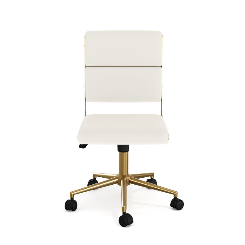 Fauteuil de bureau pivotant à hauteur ajustable Martha Stewart Lulu, Laiton poli, Blanc cassé / blanc