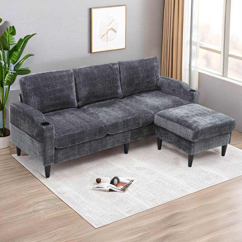 Adylynn Upholstered L-Shaped Sectional, Gray Polyester