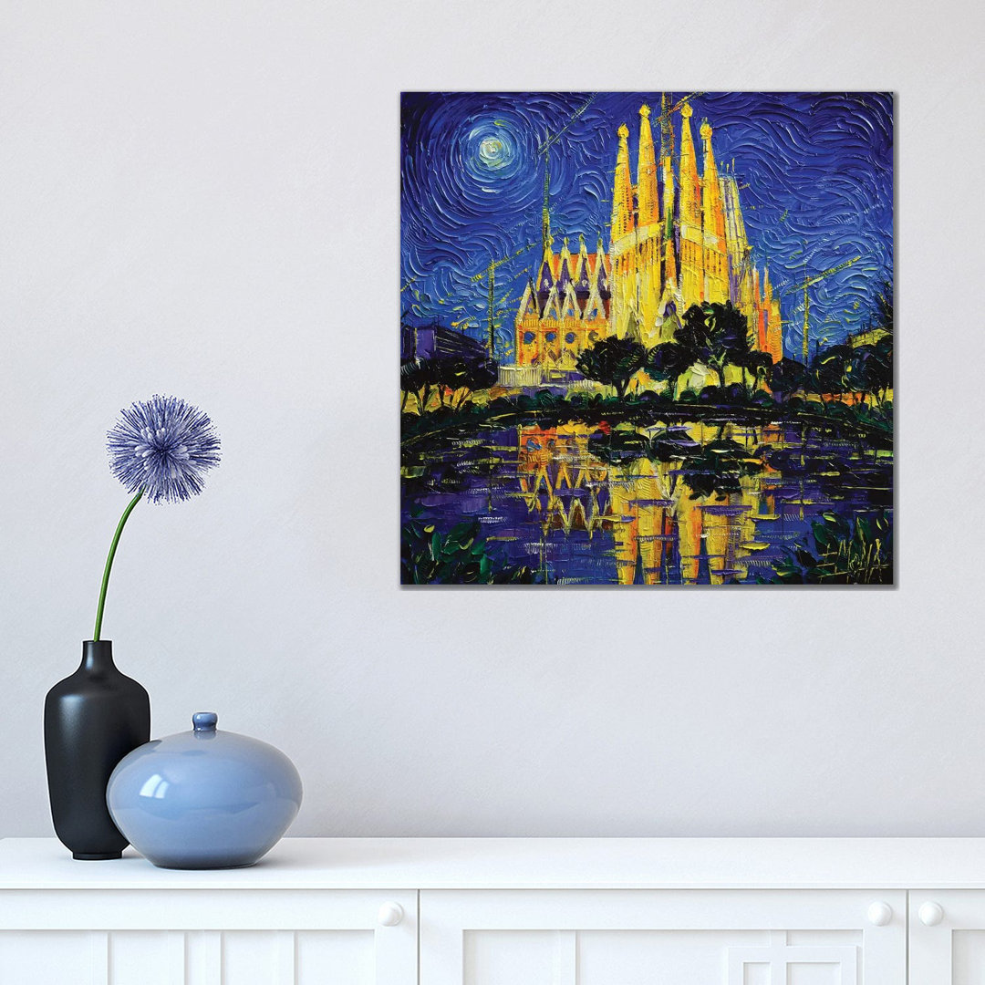 Sagrada Familia Barcelona Mirrored by Mona Edulesco - Painting on Canvas