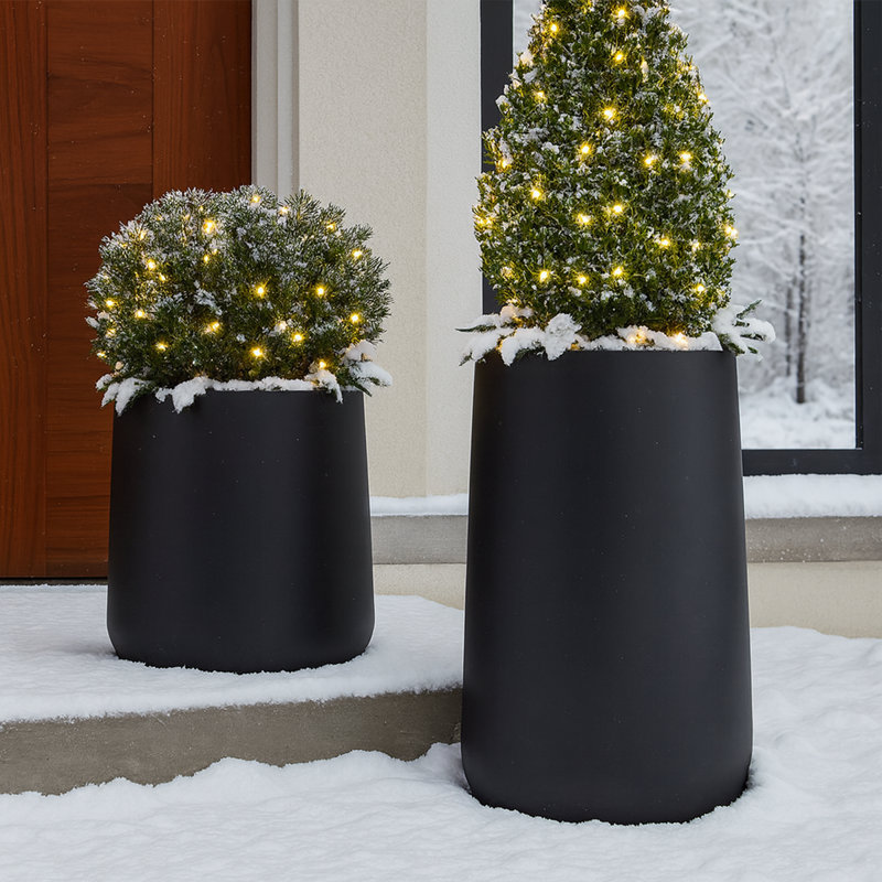 Kute Nest Indoor/Outdoor Medium Conico Fiberstone Planter, Tricorn Black, 23" H x 15" W x 15" D