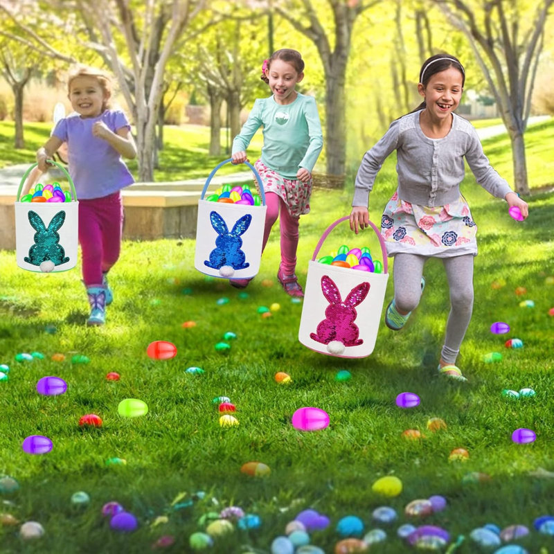 Paquet de 3 paniers à œufs de Pâques pour enfants, toile avec paniers de lapin de Pâques personnalisés