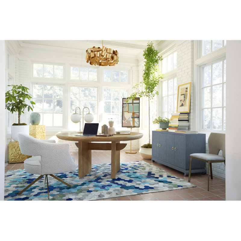 Angulo Cowhide Geometric Area Rug, Rectangle 4'6" x 5'9"