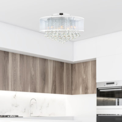 20-Inch 9 Light Flush Mount Crystal Chandelier – Compact Ceiling Light Fixture with Sparkling White Crystal Shade