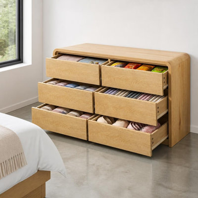 Spacious 6 Drawer Wood Dresser for Bedroom, Modern Storage Cabinet Organizer with Fluted Panel, Versatile Freestanding Storage Chest for Living Room,