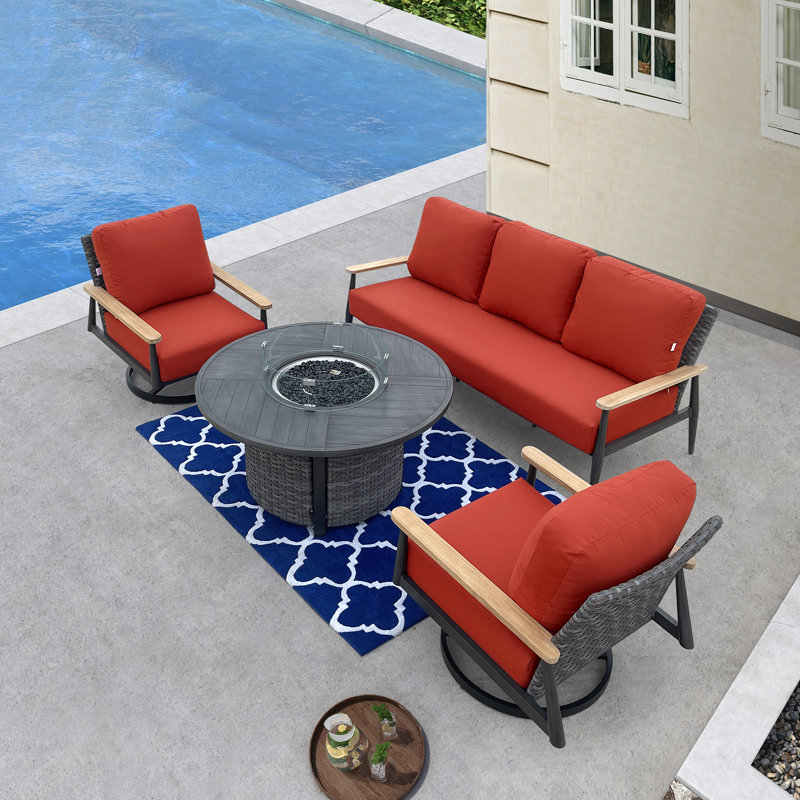 Quaniqua 5 - Person Patio Conversation Set with Cushions, Red