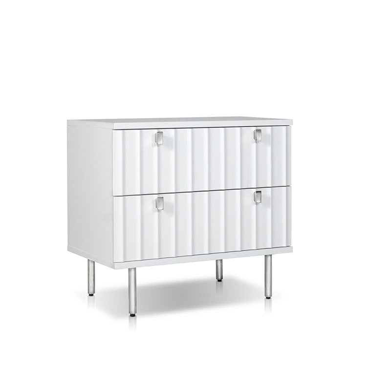 Chrisman Night Stand With 2 Drawers In White & Chrome Finish
