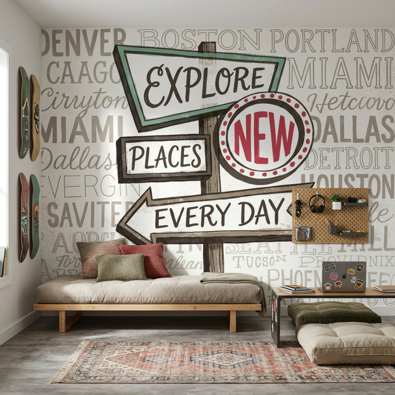 Panneau mural de voyage, Texturé non collé, 140 po x 108 po