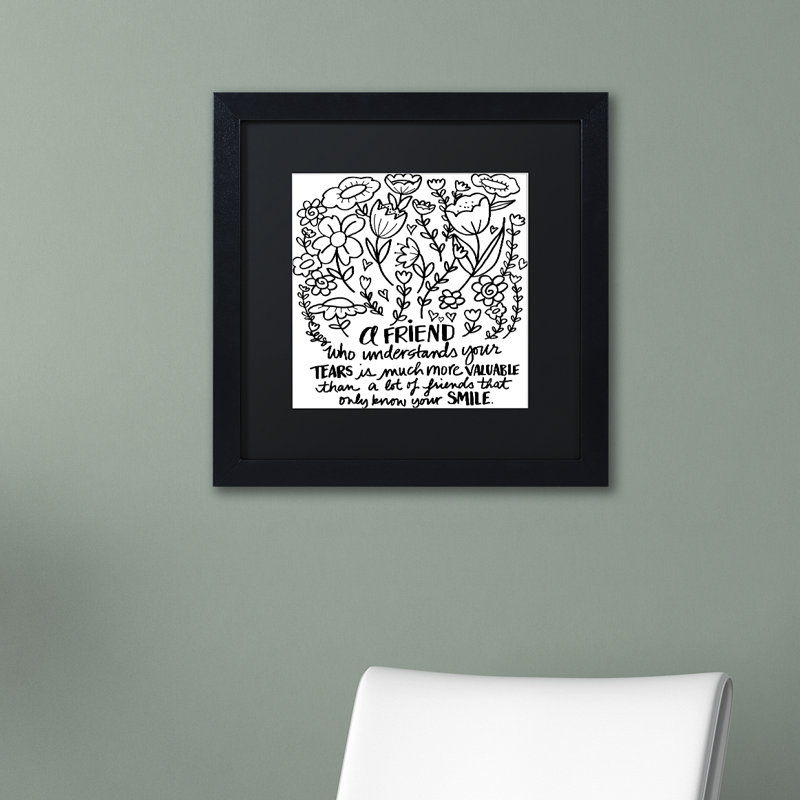 Arzel «A Friend», art textuel encadré, H 11 po x l 14 po x P 0,5 po, Noir, Argent