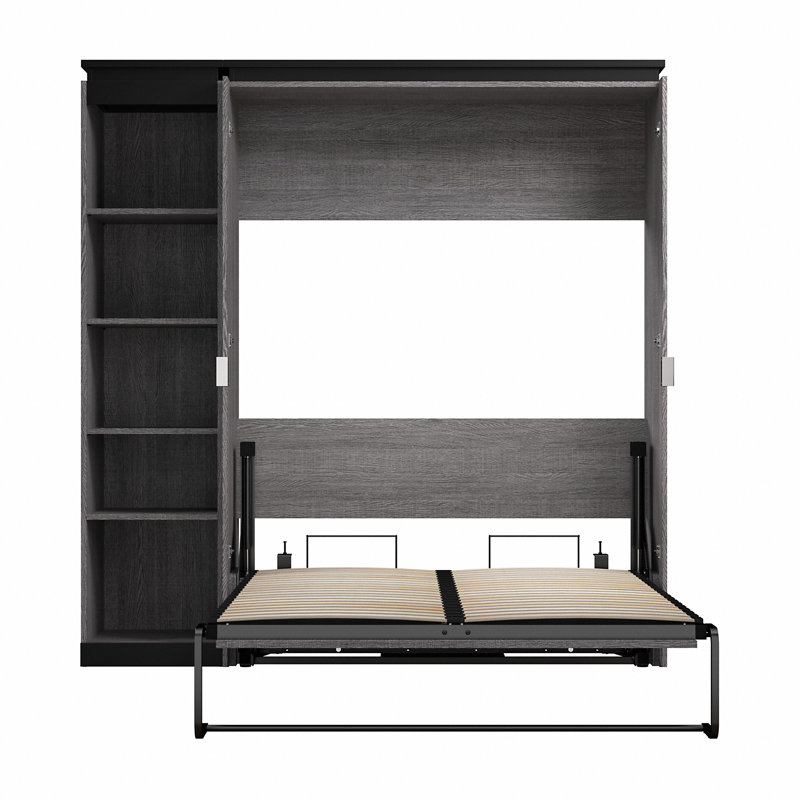 Lit escamotable double Ail avec étagère étroite (79 W), Écorce gris