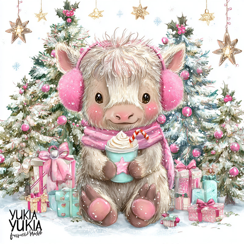 «Winter Cow» avec chocolat chaud, art mural sur toile