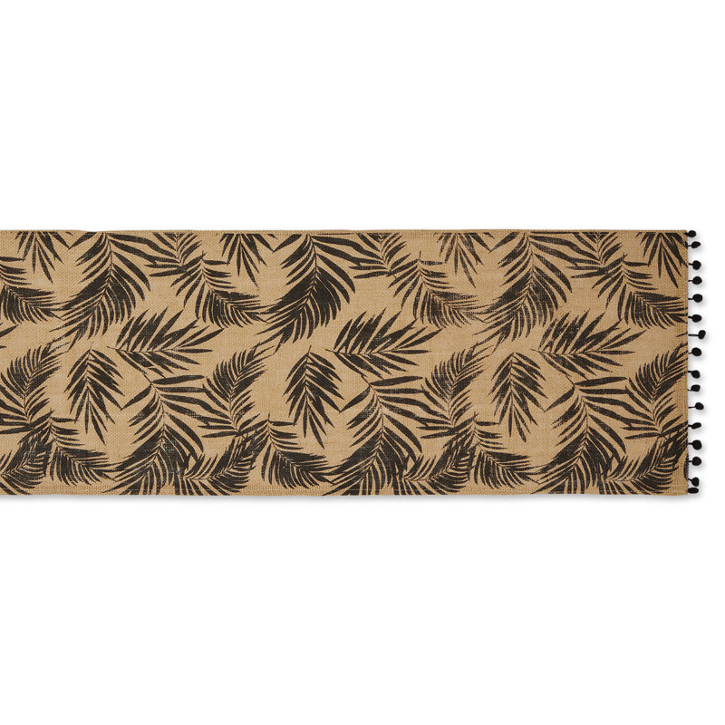 BLACK FERN PRINT ON NATURAL JUTE TABLE RUNNER 14X72