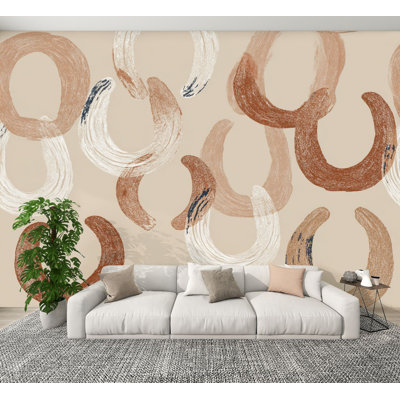Papiers peints adhésifs abstraits, coup de pinceau neutre, beige, brun, brun, tons blancs, murales, papier peint amovible en PVC, H 100 po x l 144 po, auto-adhésif pour chambre à coucher, bureau à domicile