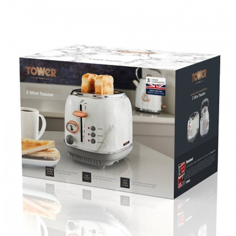 Tower Bottega 2 Slice Stainless Steel Toaster with Adjustable Browning Control, Defrost and Reheat Settings