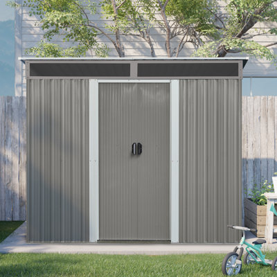 Rangement extérieur de 8 pi x 6 pi avec portes verrouillables et panneau transparent - Glissement en acier galvanisé de 8 pi 6 pi gardant les articles au sec