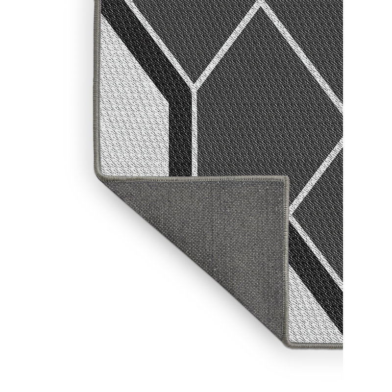 Tapis noir/blanc cassé tissé à la machine, Rectangle 5 pi x 7 pi