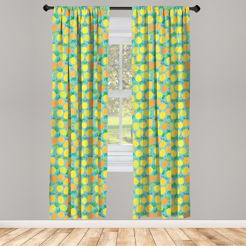 Pineapple Print Multicolor Polyester Rod Pocket Curtain Panels