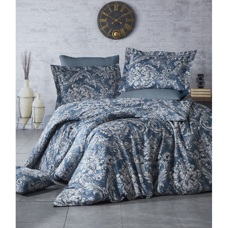 Ensemble de housse de couette 100% coton Stanford, Housse de couette 61 "x 87" + 2 pièces supplémen, Vert mousse / blanc