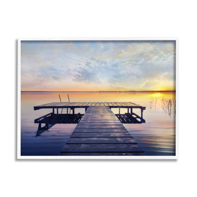 «Tranquil Lake Dock Sunset Nautical Summer Sanctuary», estampe numérique encadrée par Mike Calascibetta