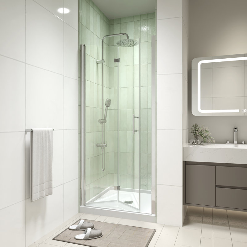 30" - 31 3/8" W x 72" H Bi-Fold Frameless Shower Door with 1/4" (6mm) Clear Tempered Glass, Chrome