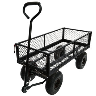 Steel Garden Cart, Heavy Duty 300 lbs Capacity, with Removable Mesh Sides to Convert into Flatbed, Utility Metal Wagon with 180° Rotating Handle and 10 in Tires, Perfect for Garden, Farm, Yard