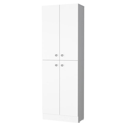 Stylish White Pantry Cabinet With 5 Shelves And 4 Doors For Contemporary Home Office Storage