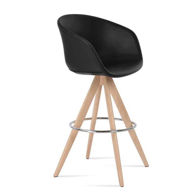 Tabouret de bar Tribeca Pyramid, Naturel, Petit tabouret (siège d'une hauteur de 23,5 po), Similicuir noir