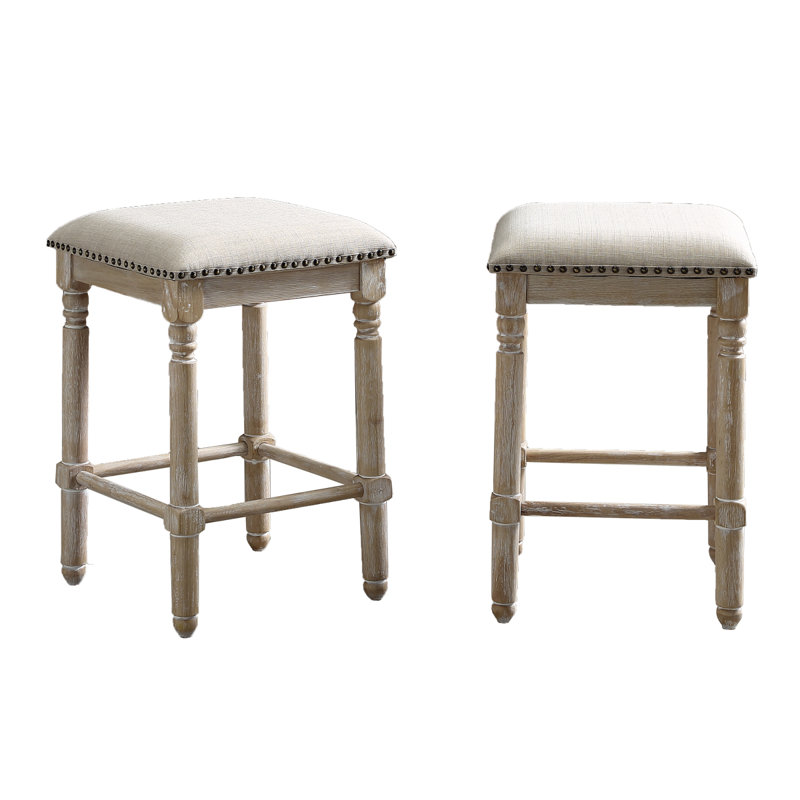 Tabouret en bois, Beige, Tabouret de comptoir (siège d'une hauteur de 24,2