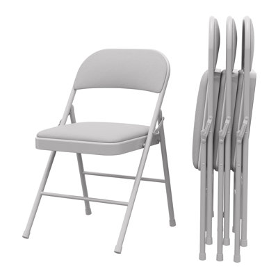 Ensemble de 4 chaises pliantes avec coussins rembourrés, chaise pliable rembourrée pouvant supporter jusqu'à 350 livres, chaise pliante portative grise convenant à la salle à manger, au bureau à domicile, à l'intérieur et à l'extérieur