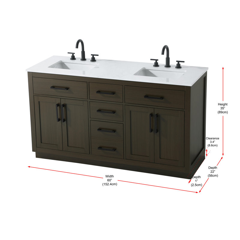 Ahner 60 inch Double Bathroom Vanity, Mocha Brown