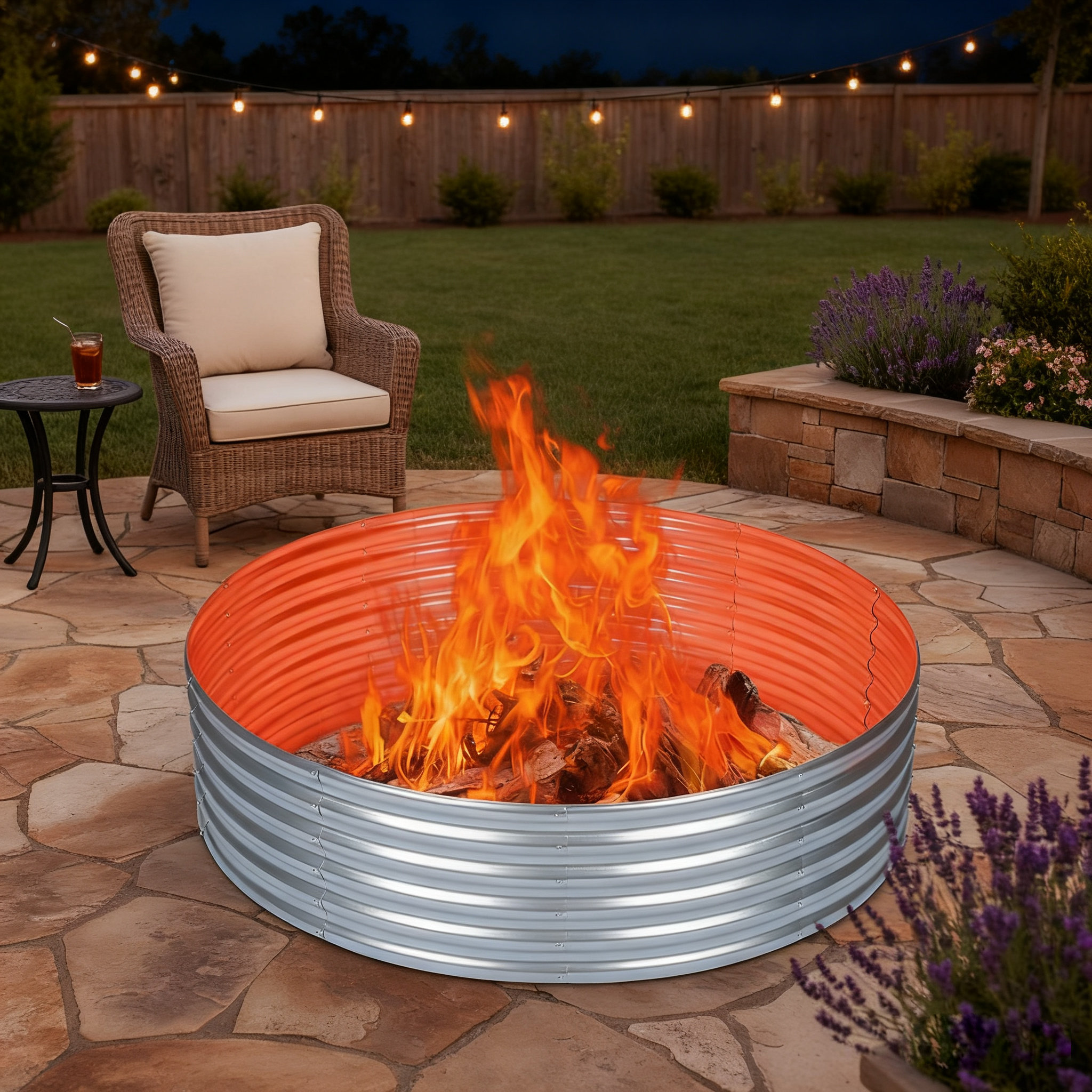 DRODE Round Galvanized Steel Raised Garden Bed & Fire Pit Ring For