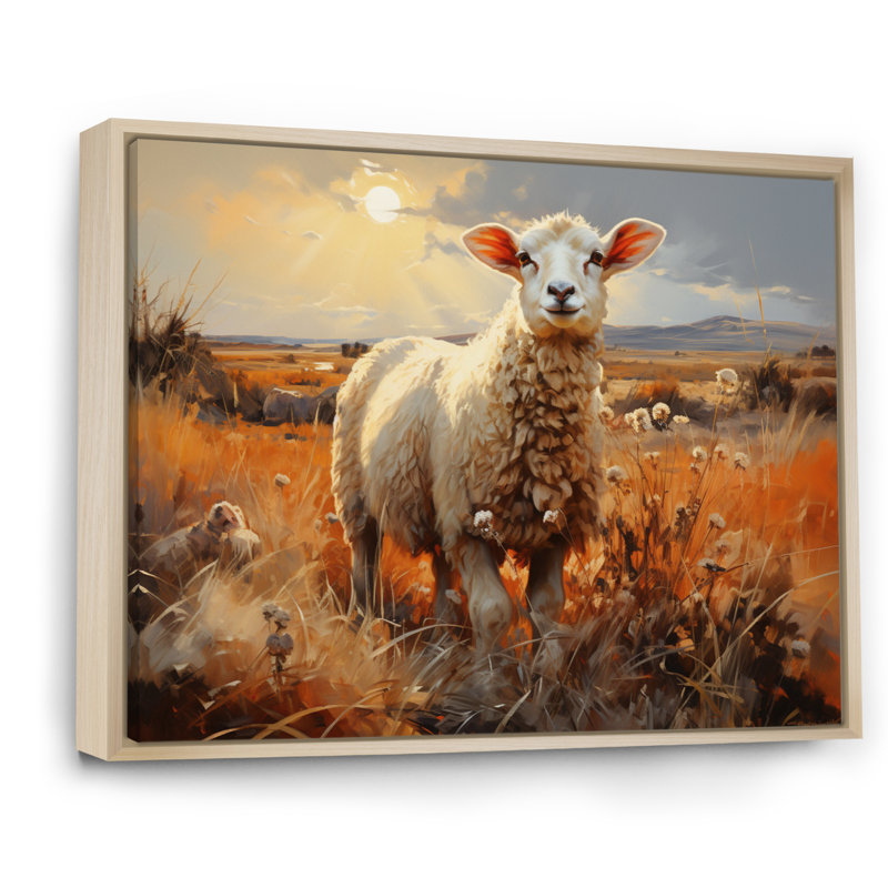 «Sheep In Sunlight I» sur toile, Cadre naturel flottant, H 24 po x l 32 po x P 1 po
