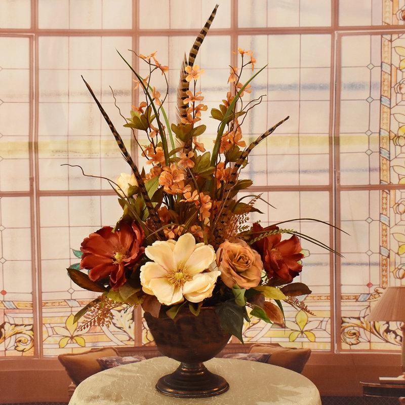 Faux Silk Magnolia, Peony Arrangement in Vase