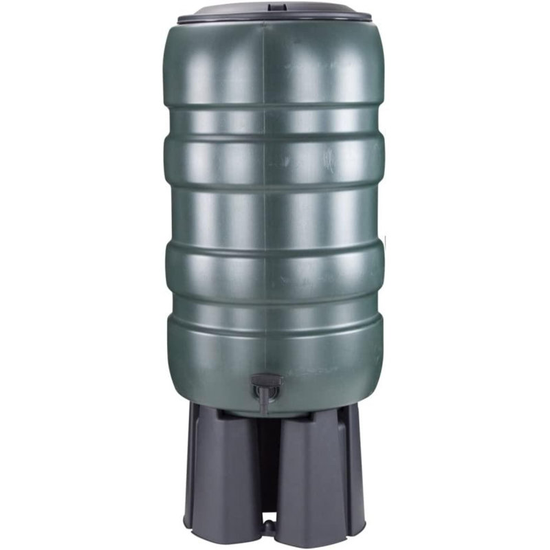 Whitefurze Weather Resistant Plastic Drainable Rain Barrel and Hose with Diverter Kit, 150 Litres