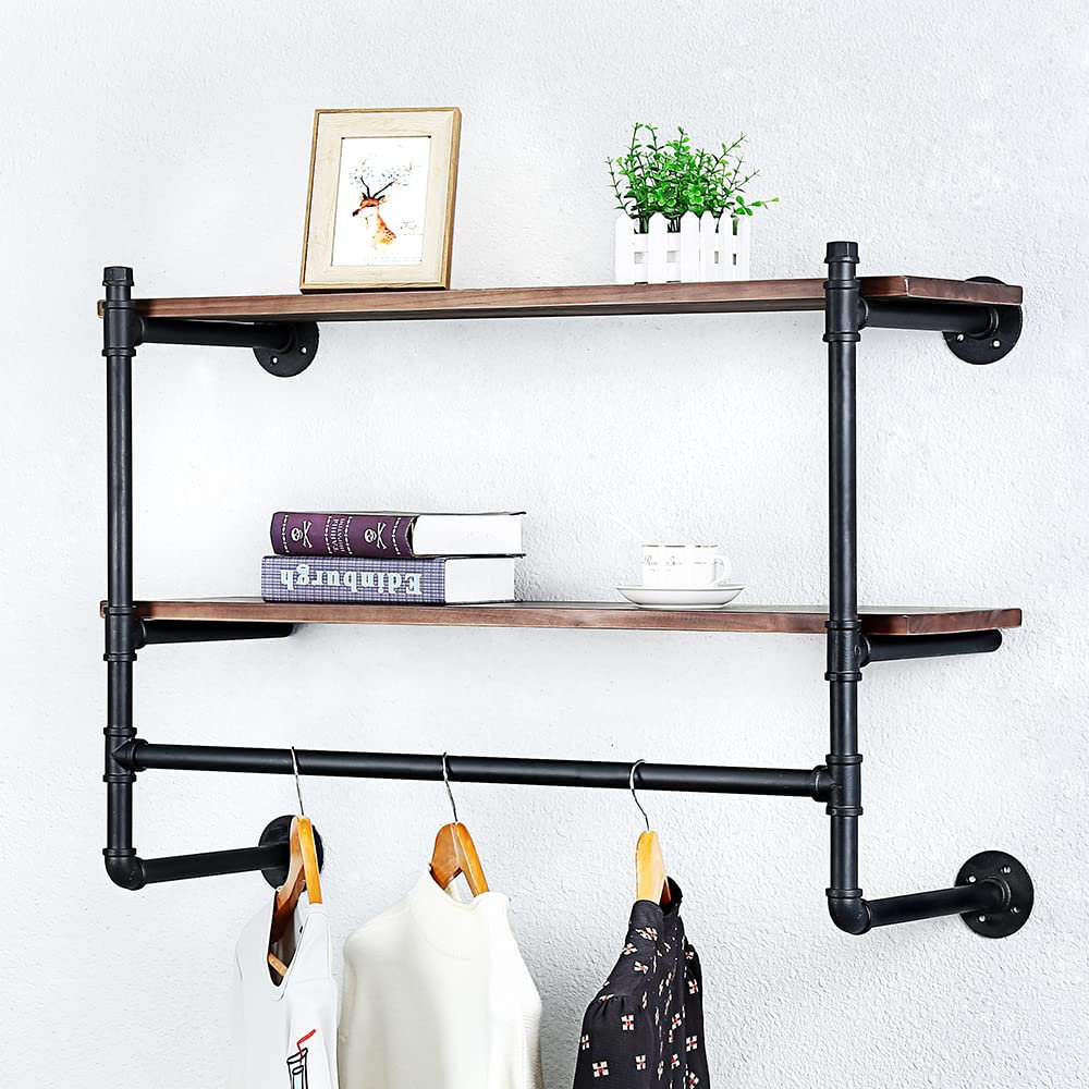 Williston Forge 2 Tier Brown Pipe Shelving Floating Shelves, 48In | Wayfair