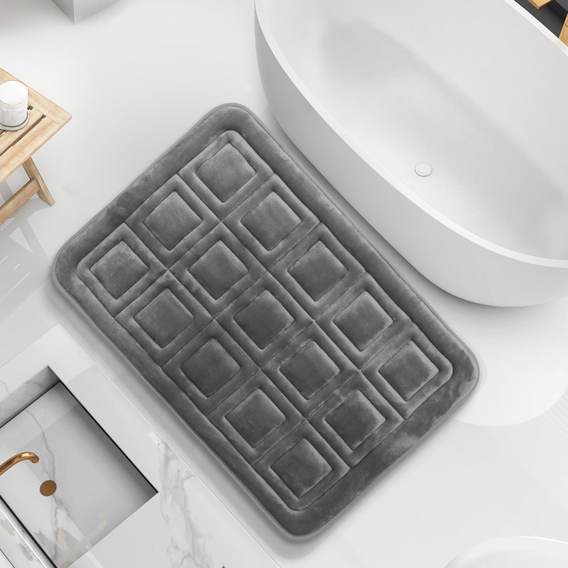 Ultra Soft Absorbent Memory Foam Waffled Bath Rug, 20" W x 32" L, Charcoal Stone Gray